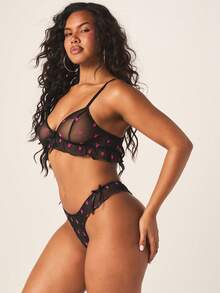 Missguided x Playboy Bộ đồ lót lưới gồm áo ngực và quần lọt khe, họa tiết thỏ, dành cho nữ. - Nhiều màu - Xem 4