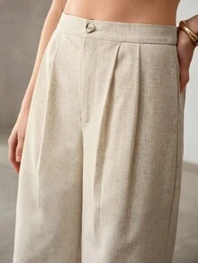 MOTF PREMIUM SOLD FOLD PLEATED SLANT POCKET WIDE LEG SUIT PANTS - Khaki - View 7