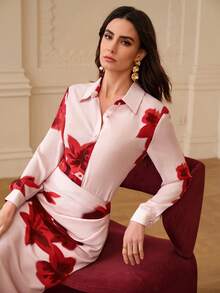 ZEYLAH Camisa básica elegante com estampa, modelagem ajustada, para primavera/verão. - Rosa - Ver 8