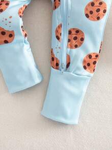 新生儿饼干印花双拉链长袖连体睡衣 - 藍色 - 查看 5