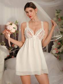 Sexy Lace Chiffon Slip Dress For Women - White - View 1