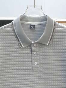 Manfinity Joysei 男士提花纯色罗纹领 Polo 衫 - 灰色 - 查看 4