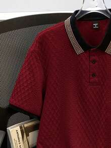 Manfinity Joysei Stylish Men's Burgundy Polo Shirt With Rib-Knit Pattern Short Sleeve Knitted Fabric Regular Length Polo Shirt For Men - Burgundy - View 5