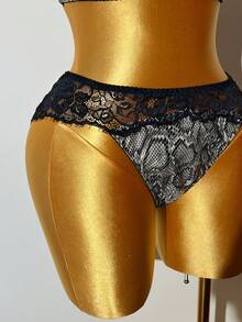 SHEIN Bộ 2 quần lót cỡ lớn in họa tiết động vật, phối ren và da rắn, chất liệu PU, có gọng thép. - Nhiều màu - Xem 7