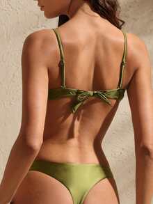Swim Chiccia 2pcs Glossy Fabric Underwire Shell Top And Thong Bikini Set, Sexy Swimwear - Green - View 2