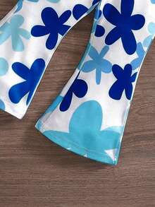 SHEIN Conjunto de 2 piezas para bebé niña, top halter de punto con diseño de corazón y pantalones acampanados de moda - Multicolor - Ver 6