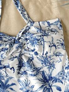 少女碎花露背休闲度假连衣裙，适合度假女孩的夏威夷风情连衣裙，海洋风情连衣裙，层叠式连衣裙，女士夏季服装，层叠式连衣裙，夏季连衣裙，迷你连衣裙，夏季度假服装，夏季连体连衣裙，夏季度假服装连衣裙 - 藍白色 - 查看 3