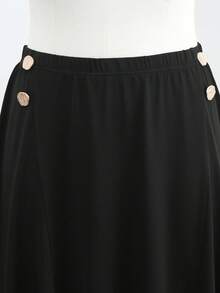 Seusyu Plus Size Women Elegant Casual Waist Cinched Asymmetric Hem Button Decor Skirt, Spring/Summer - Brown - View 7
