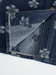 GlowEve Women's Casual Vacation & Commute Full Floral Print Single-Breasted Denim A-Line Skirt - Blue - View 6