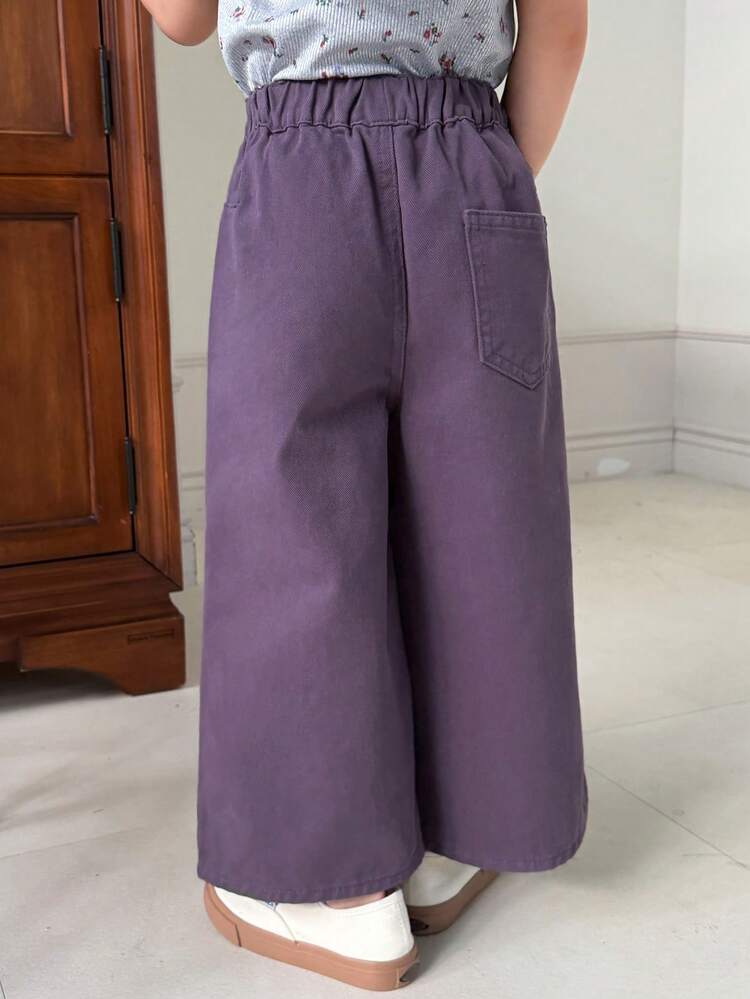Young Girls Solid Color Casual Loose Wide-Leg Korean Style All-Season Versatile Jeans Summer