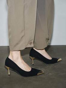 New Stylish Women Mid Heel Pointed Toe High Heels, Fashion Versatile Pumps Spring Shoes - Black - View 11