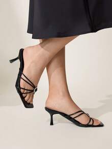 CUCCOO CHICEST Women's Fashionable White Transparent Clear PVC Crystal Heeled Mule Sandals, Square Toe Mid Heel Sandals For Commute, Date, Party, Holiday, Wedding Elegant Shoes Wedding Shoes - Black 7 - View 4