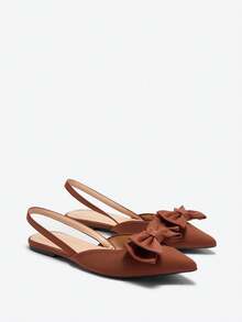 Eladyva Women's Brown Flat Shoes With Bowknot Detail - Brown - View 8
