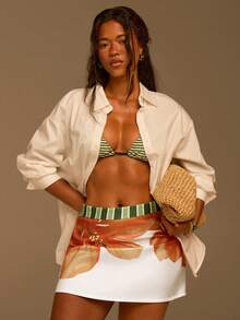 Athîral Women's Floral Print Casual Versatile Date & Outing Mini Skirt - White - View 2