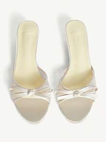 CUCCOO CHICEST 女士优雅蝴蝶结圆头小猫跟凉鞋，浪漫浅黄色缎面网纱拼接高跟鞋，适合下午茶、约会、度假等场合。 - 黃色 - 查看 3