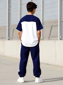 Vacaura Conjunto de camiseta y pantalones casuales de verano con bloques de color para adolescentes - Multicolor - Ver 2