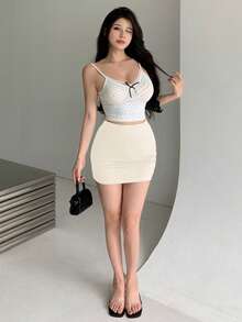 DAZY Women Casual Daily Wear Minimalist Fashion A-Line Skirt,Pencil Skirt - Beige - View 2