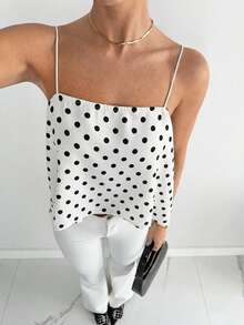 Siren Gaze 女士时尚波点印花露背吊带背心，夏季必备 - 白色 - 查看 5