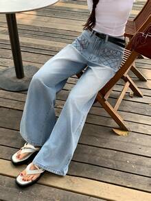 DAZY Women's Versatile Casual Quilted Flared Refreshing Denim Jeans, Suitable For All Seasons - Blue - View 7