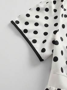 GlowEve CURVE Summer New Women's Casual Fashion Plus Size Polka Dot Decorated Button Dress, Sweet Retro White Short Sleeve Knee-Length Dress; White Polka Dot Short Sleeve Dress, Round Neck Waist Cinched A-Line Dress, Suitable For Daily Shopping, Gathering With Friends Or Weekend Leisure Activities. Polka Dot Dress Women Retro Dresses For Woman Gingham Vintage Polkadot Dress Polka Dot Dress French Style Dress - Apricot - View 7