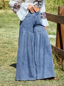 Breezaya Damen weite Bein Plissee Vintage Design Schlankheits Jeans - Helle Waschung - Übersicht 5