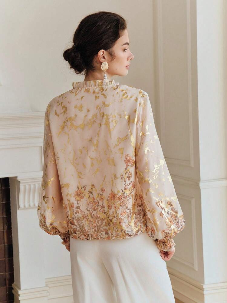 Women's Lantern Sleeve Floral Print Elegant Blouse Elegant Blouses Luxury Clothes For Women