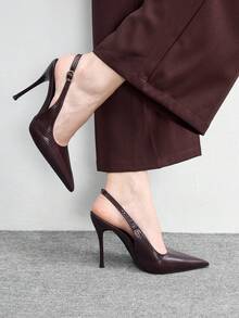 CUCCOO BIZCHIC 女士深棕色蛇纹尖头鞋，细高跟，金色搭扣装饰，复古优雅通勤约会鞋 - 深棕色 - 查看 5