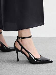 CUCCOO BIZCHIC Black Patent Leather Pointed Toe Hollow Out Stiletto Heel Elegant Pumps For Women Spring Shoes - Black - View 7