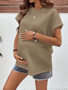 SHEIN Maternity Casual Round Neck Versatile Daily Wear Long Sleeve T-Shirt - Green - View 5