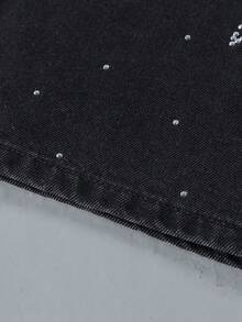 Tween Boy Pocketed Button Rhinestone Casual Versatile Daily Wear Washed Denim Shorts - Black - View 3