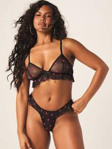 Missguided x Playboy Bộ đồ lót lưới gồm áo ngực và quần lọt khe, họa tiết thỏ, dành cho nữ. - Nhiều màu - Xem 3