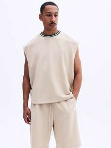 SUMWON Mens Oversized Tank Top And Knee Length Shorts Co Ord Set Casual Summer Loungewear Matching Outfit Crew Neck Sleeveless Streetwear - Khaki - View 3