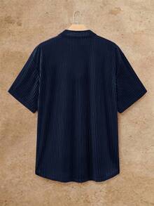 EASEVO Plus Size Men's Casual Daily Summer Commute Front Button Short Sleeve Shirt - Navy Blue - View 6