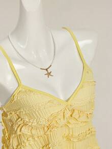 Sweetina 女士多层荷叶边提花面料吊带背心 - 淡黃色 - 查看 7