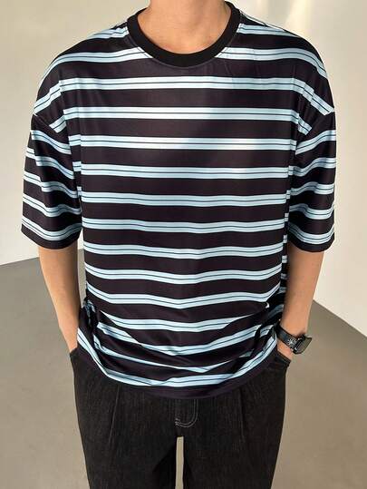 DAZY Men's Casual Colorblock Striped Short Sleeve T-Shirt, Summer