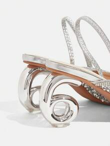 CUCCOO TILAWA New Full Diamond Pointed High Heels Women's Stiletto With Sandals Banquet Wedding Shoes Silver Rhinestone Dress Shoes - Silver - View 4