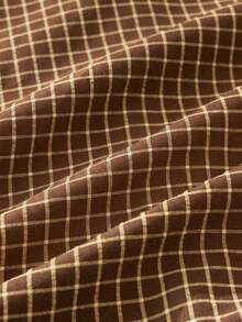 SWAVVY Men's Letter Embroidery Plaid Print 2 In 1 Shirt - Brown - View 5