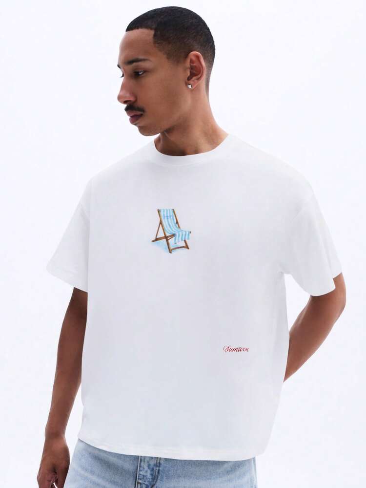T-shirt coupe carrée à imprimé chaise de plage