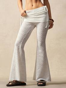 Bohemela BOHO Casual Vacation Textured Knit Flare Leg Pants For Women - White - View 3