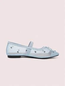 CUCCOO DOLLMOD Bailarinas de malla azul claro transpirables con adornos de strass para mujer - Azul claro - Ver 9