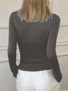 DAZY 女士长袖修身休闲运动开衫上衣，街头风轻薄夏季外套 - 灰色 - 查看 4