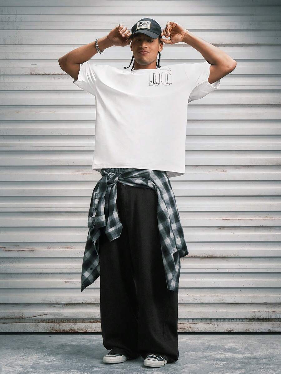 男士寬腿牛仔褲,街頭風水洗極簡美式百搭休閒復古,寬鬆舒適版型,春夏款,中性 - 黑色 - 查看 1