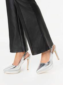 Glitzique 女士时尚优雅性感高跟厚底尖头鞋 - 銀色 - 查看 11