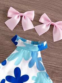 SHEIN Conjunto de 2 piezas para bebé niña, top halter de punto con diseño de corazón y pantalones acampanados de moda - Multicolor - Ver 3