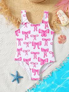 Emery Rose Kids Emery Rose Kids 女童可爱蝴蝶结无袖连体泳衣，休闲可爱，适合春夏度假、海滩、游泳池、夏季派对、休闲玩耍 - 粉色 - 查看 6