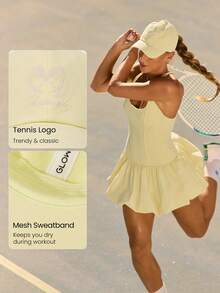 GLOWMODE Sunny Rounds Nylon Water-Repellant Lightweight Adjustable Back Closure Mesh Sweatband Reflective Logo Tennis Embroidery Tennis Cap Hat Golf Pickleball Daily Casual Wear - Beige - View 3