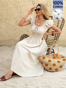 SHEIN Frenchy 女士夏季休闲度假圆领连衣裙 - 藍色 - 查看 4