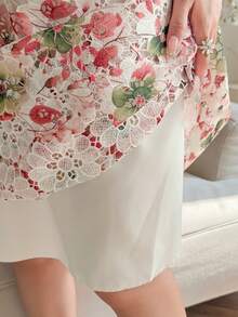 DAZY 女士优雅花卉蕾丝拼接立领花瓣袖中长连衣裙，夏季波西米亚风太阳裙，女士度假装扮 - 粉色 - 查看 8