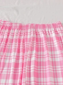 SHEIN Teen Girl Letter Print Short Sleeve Top And Plaid Pajama Pants 2-Piece Sleepwear Set Pajama Set - Multicolor - View 4