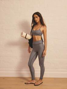 Aralina Women's Summer Fashion Plaid Camisole Sports Bra And Leggings Set - Black and White - View 10